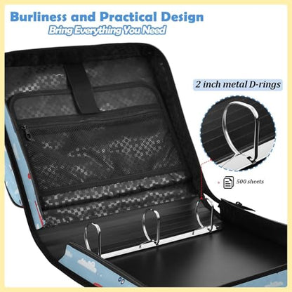 Cute Airplanes Cartoon 3 Ring Zipper Binder Bag with Laptop Pockets and Shoulder Strap Tote Binders Organizer Case for School Office - color: Airplanes