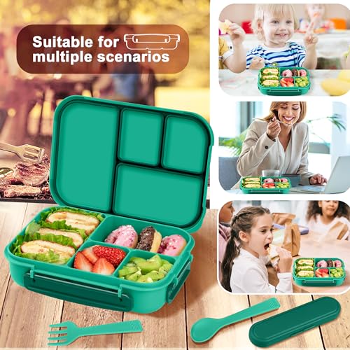Amathley Lunch Box Kids,Bento Box Adult,Leakproof Lunch Containers for Adults/Kids/Toddler,1200ML-4 Compartments bento Lunch box with Utensil,Microwave & Dishwasher & Freezer Safe (Green) - color: Green