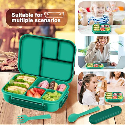 Amathley Lunch Box Kids,Bento Box Adult,Leakproof Lunch Containers for Adults/Kids/Toddler,1200ML-4 Compartments bento Lunch box with Utensil,Microwave & Dishwasher & Freezer Safe (Green) - color: Green