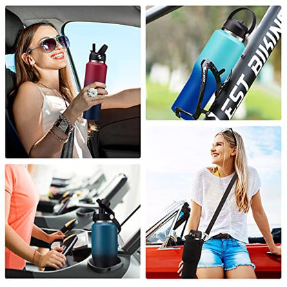 Insulated Water Bottle 32/40 oz - Cold-48h & Hot-24h Stainless Steel Vacuum Flask with Straw & Pop-up Chug Lid, Slim Insulated Water Bottle that Fits in Cup Holder, Wide Mouth Hydro Metal Thermal Cups - color: Rose&Purple, size: 32 Ounces
