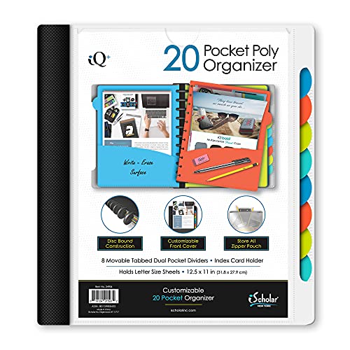 iScholar iQ+ 20 Pocket Folder with Zipper Pouch, White (34906-WH) - color: White, size: 20 Count (Pack of 1)