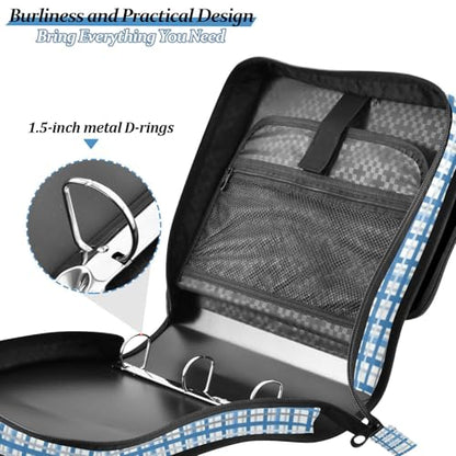 Geometric Cross-Hatched Stripes Zipper Binder 3 Ring 1.5 Inch School Binder Organizer with Shoulder Strap Handle File Folder Pockets Large Capacity Students Girl Boy Men Office Work - color: Geometric Cross-hatched Stripes