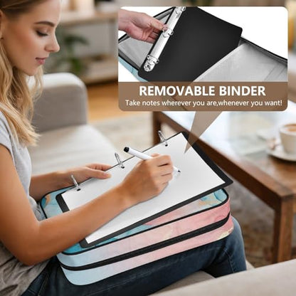 ALAZA Blue Teal Pink Marble Zipper Binder with Handle, 7-Pocket Expanding File Folder, Detachable 3-Ring Binder, File Organizer for Home Office Work A4 Letter Size Paper Document