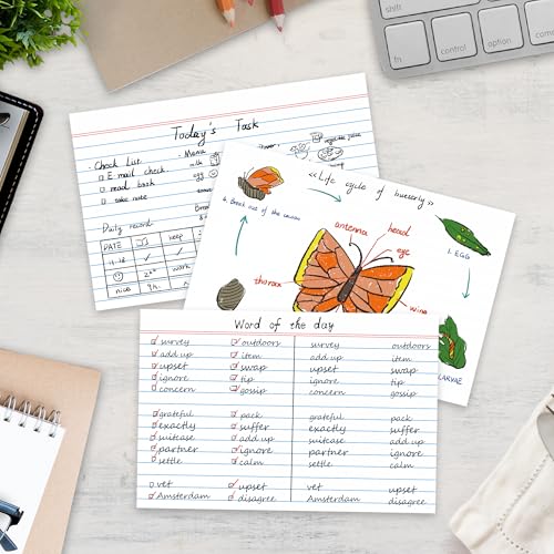 Chell Ruled Index Cards 4x6 Inch Heavyweight, 100 Count, Ruled Front and Blank Back, 65 lb. Cover Weight, White - color: White, size: 4"x6"