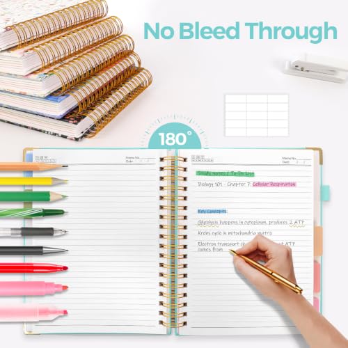 SKYDUE Spiral Journal for Women, B5 College Ruled Notebooks for Work with Dividers,Tabs and Pocket, Mint - color: Mint