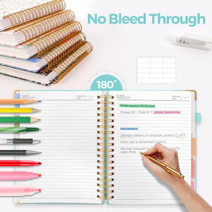 SKYDUE Spiral Journal for Women, B5 College Ruled Notebooks for Work with Dividers,Tabs and Pocket, Mint - color: Mint