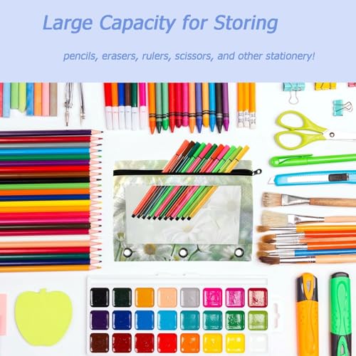 Studying 2 Pack Beautiful Natural White Daisy Flowers 3 Ring Binder Pencil Pouch Bags,Clear Window Zipper Storage Case for Boys Girls School Office Supplies Cosmetics Organizers - color: Multi-daisy