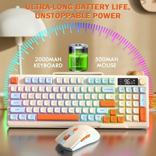 ZIYOU LANG T96 Wireless Gaming Keyboard and Mouse Combo,Dual Bluetooth/2.4G RGB Backlit Mechanical Feeling Keyboard with Smart Display & Knob,4000 DPI Gaming Mouse for PC Laptop Mac Wins-Blueberry - color: Blueberry