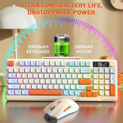 ZIYOU LANG T96 Wireless Gaming Keyboard and Mouse Combo,Dual Bluetooth/2.4G RGB Backlit Mechanical Feeling Keyboard with Smart Display & Knob,4000 DPI Gaming Mouse for PC Laptop Mac Wins-Blueberry - color: Blueberry