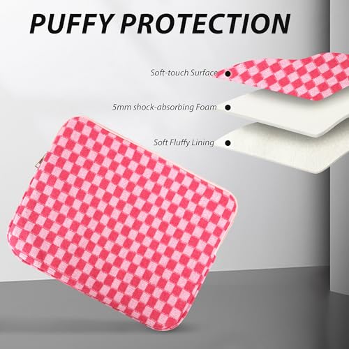 Puffy Laptop Sleeve 11-12 inch, Cute Knitted Protective Carrying Case for Women & Men, Compatible with iPad Pro 11-Inch M5, 12 Inch Tablets Notebook (Checkered Red) - color: Checkered Red, size: 11-12 inch