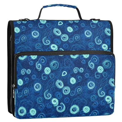 Kigai Blue Swirl 3 Ring Zipper Binder Organizer, Large Capacity Binder Bag Holds 500 Sheets, Water Resistant Multi-Pocket Binder with Shoulder Strap for School Office Teachers