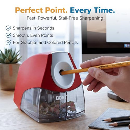 Bostitch Office Electric Pencil Sharpener for Classroom & Desk Use, Heavy-Duty Stall-Free Motor, High-Capacity Shavings Tray, Red - color: Red