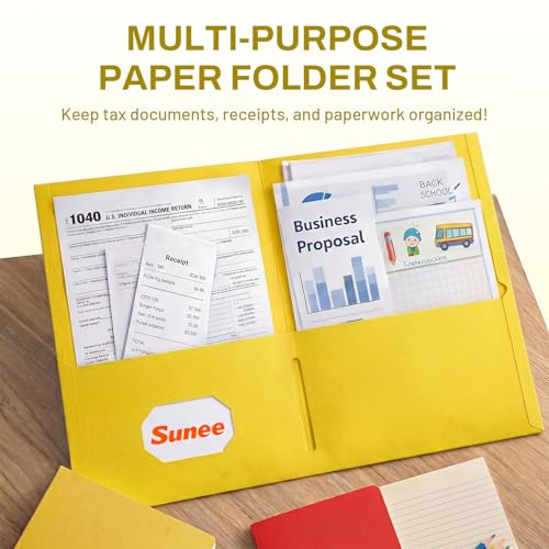 SUNEE Folders with Pockets(25 Pack, Yellow), 2 Pocket Folders Fit Letter Size Paper, Paper File Folder for School Office Home Business - color: Yellow, style: 25-Pack