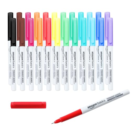 Amazon Basics Permanent Markers for Drawing, Writing and Doodling, Ultra Fine Tip, Quick Dry Fade Resistant Ink, Assorted Colors, 24-Pack - color: Assorted, size: 24 Count (Pack of 1)