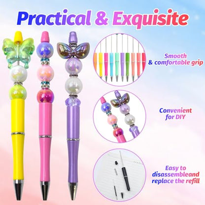 150 Pieces DIY Beadable Pens Kit - 50 plastic Beadable Pens Bulk, Refills & pen bags Included - Beaded Pens Black Ink Ballpoint Cute Pens（Bright） - color: Macaron, size: 50