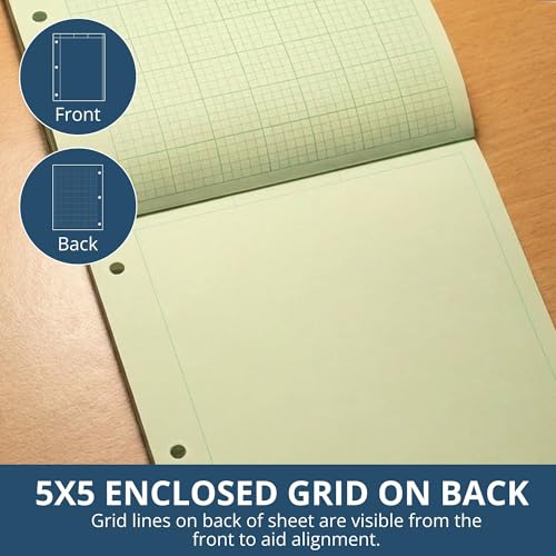 Roaring Spring Graph Ruled Covered Engineering Pad, Engineering Graph Paper Pad, 24 Pack, 5x5 Enclosed Grid, 8.5" x 11", 80 Sheets, 3 Hole Punched, Green Tinted Sheets, Made in USA - color: Green, style: Case of 24