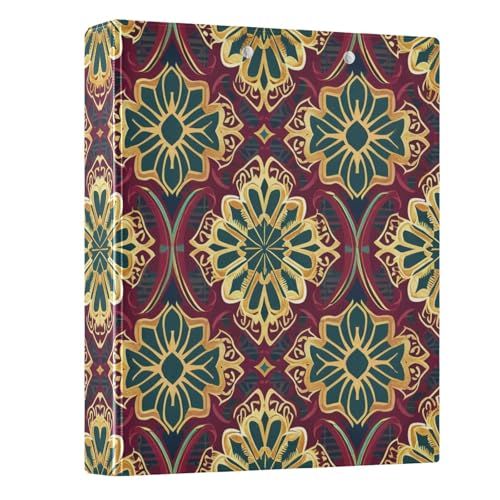 3 Ring Binder with Clipboard, D Rings Holds 200 Sheets, Heavy Duty Binders Folder for School Office, Waterproof PVC Cover with 3 Interior Clear Pockets, Songket Textile Texture