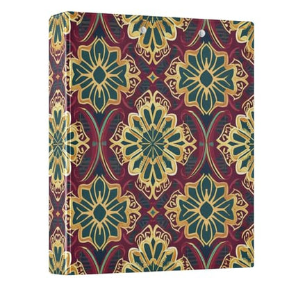 3 Ring Binder with Clipboard, D Rings Holds 200 Sheets, Heavy Duty Binders Folder for School Office, Waterproof PVC Cover with 3 Interior Clear Pockets, Songket Textile Texture