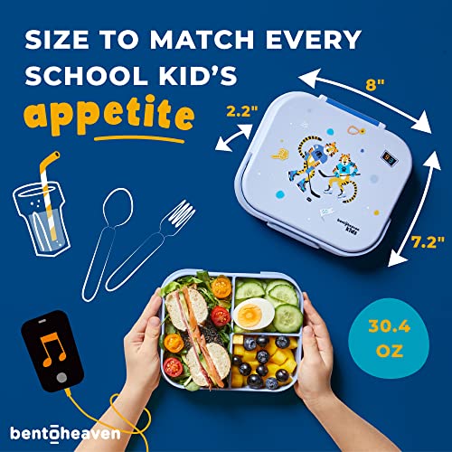 Bentoheaven Premium Bento Lunch Box for Kids, 9 Designs, Leak-proof 3-4 Compartments, Divider, Ideal size 30oz, Microwave/Dishwasher Safe Kids Bento Box (Loncheras Para Niños/Niñas)[Ice Blue] - color: Ice Blue