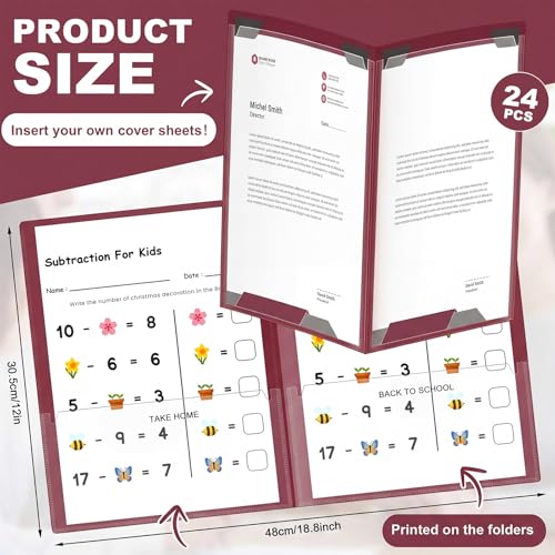 Henoyso 24 Pcs Plastic Folders with Clear Front Pockets Heavy Duty Take Home Back to School Pockets Homework Folders for School Students Parent Teacher Classroom Communication (Burgundy) - color: Burgundy