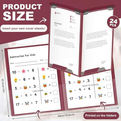 Henoyso 24 Pcs Plastic Folders with Clear Front Pockets Heavy Duty Take Home Back to School Pockets Homework Folders for School Students Parent Teacher Classroom Communication (Burgundy) - color: Burgundy