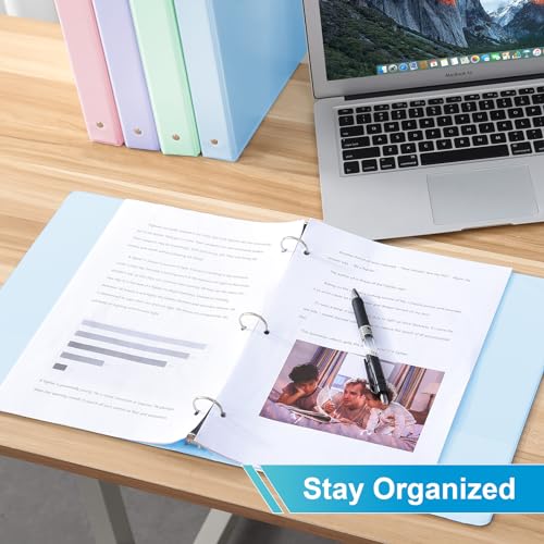 SUIN 1 Inch 3 Ring Binder, Clear 1'' View Binders with 2 Pockets, Fits 8.5 x 11 Letter Size, Durable Polypropylene, Non-Stick & PVC-Free for School, Office & Home (Pastel Blue, Green, Purple and Pink) - color: Pastel Blue, Green, Purple and Pink