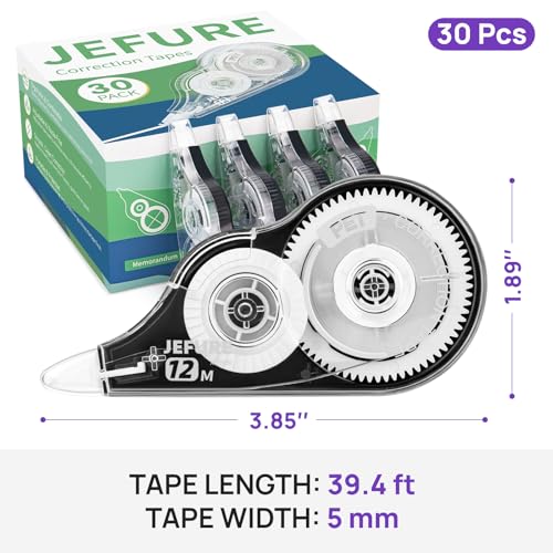 30 Pcs Correction Tape, 39.37 Ft White Wrong Out Tear-Resistant Bulk, Instant Corrections Easy to Use Applicator for School, Office, Note Taking, Journal (Tape Width 0.2 in，Clear) - size: 1 Count (Pack of 30)