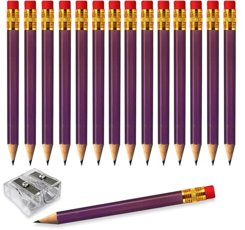 Adhere 25pcs Golf Pencils with eraser Hexagon Wooden Pencils Graphite 2B for Golf Event Scoring,Classroom,Wedding,Company Meetings,Pew, Pocket(Purple) - color: Purple