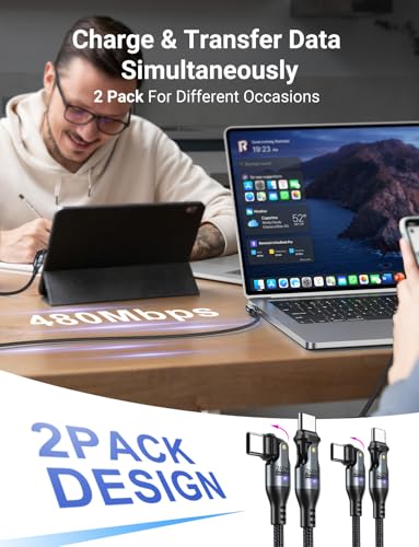 AUFU 240W USB C to USB C Cable 6ft(2 Pack), USBC to USBC Dual Head 180° Rotation/C to C Cable/High Speed USB C Cable/USB C Fast Charging Cable for Phone 16/15/Ma-Book/Pad Series, Samsung Galaxy Series - size: 6ft+6ft