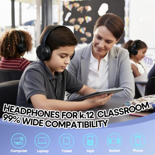 Kids Headphones 2 Pack for School Classroom Students Teens Children Toddler Boys Girls and Adult (HY450, 2 Black) - color: Black, size: 2 Pack