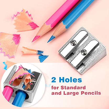 Tamaki 8 Pack Handheld Metal Pencil Sharpener with 2 Holes | Sharpener for Schools, Offices, Homes, Art Projects