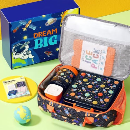 Fimibuke Kids Bento Snack Lunch Box with 4 Compartment, Insulated Lunch Bag, Stainless Steel Vacuum Thermo Food Jar, Ice Pack, Utensils Set, Birthday Gifts for Age 3-12 Back to School Toddler Girl Boy | Lunch Box Kids with 4 Compartment, Food Jar, Ice Pac