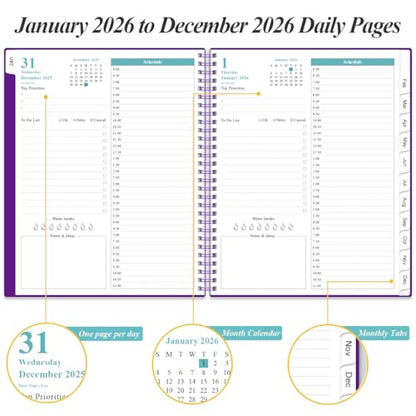 Daily Planner 2026 Full Page Per Day- 2026 Daily & Monthly Planner from January 2026 to December 2026, Day Planner 2026 with 12 Months Tabs, 8.5" x 11", Purple - color: Purple, size: 8.5" x 11"