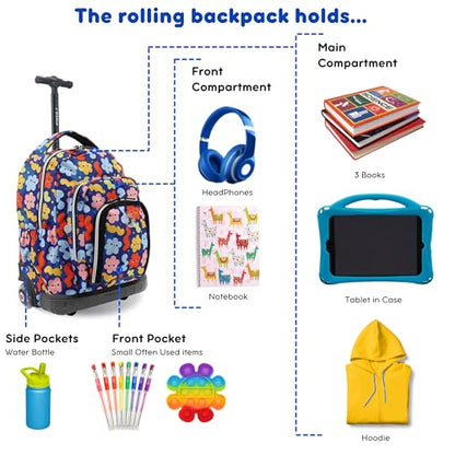 J World Lollipop Kids Rolling Backpack & Lunch Bag Set for Elementary School. Carry-On Suitcase with Wheels, Baby Cloud - color: Baby Cloud