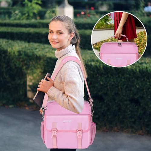 3 Ring Zipper Binder 500-Sheet Zipper Binder Adjustable Shoulder Strap & Handle for 14 Inch Laptop for School and Office (pink)