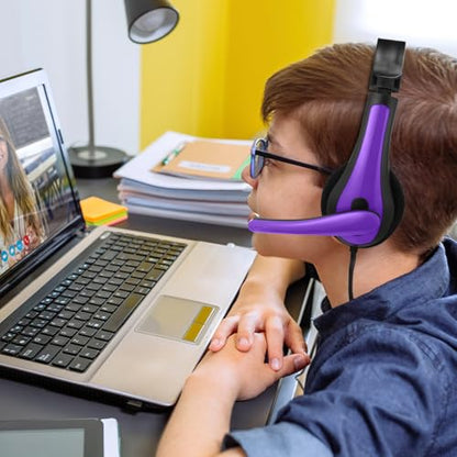 Yunsailing 20 Pack Bulk Classroom Headphones with Microphone Students Wired School Class Set Headphones for School Library Computer Office Adults 3.5 Jack Universal Plug(Purple) - color: Purple