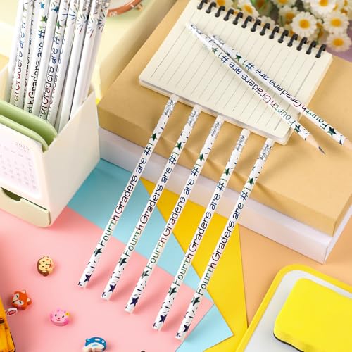 Tenceur 24 Pcs 4th Graders Pencils Bulk Motivational Pencils with Erasers Inspirational Pencil with Back to School Supplies for Kids Student Teacher Classroom Reward - style: 4th Graders