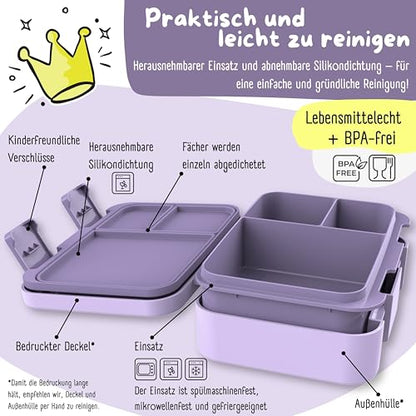 BEARFOOT Kids Lunch Box with Compartments – Compact & Lightweight | Leak-Proof, BPA-Free, Dishwasher Safe | Hand-Drawn Design for Preschool, School, Travel (Purple, 2.75 Cups) - color: Purple, size: 2.75 Cups