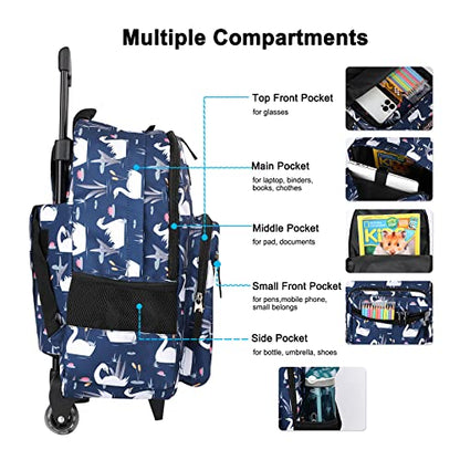Tilami Rolling Backpack 18 inch Double Handle Wheeled Boys Girls Travel School Children Luggage Toddler Trip, Swan Blue - color: Swan Blue
