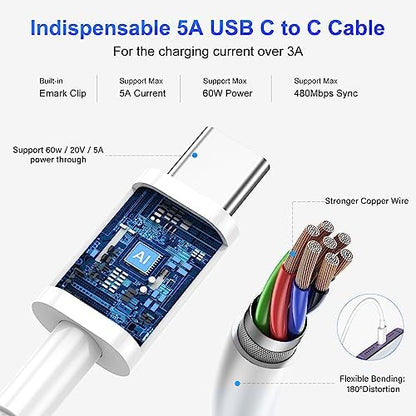 Apple USB C to USB C Charging Cable 4 Pack 10ft,60W [Apple MFi Certified] Compatible for iPhone 15/15 Pro/15 Plus/15 Pro Max New ipad Pro 12.9/11, Air 4/5, Mini 6, MacBook Air, (White)