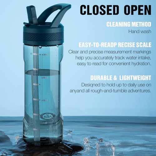 OLDLEY 20oz Kids Water Bottle with Straw, BPA-Free Tritan Water Bottle for School,Leakproof Clear Water Bottle with One Click Open, Measurement Scale,Cup Holder Friendly for Boys Girls,Midnight Blue - color: Midnight Blue