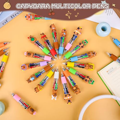 LiYiQ 25 Pcs Capybara Party Favor Multicolor Pen in One Cartoon Cute Fun 4-in-1 Cute Pens Bulk Kawaii Capybara Ballpoint Pens for Fun Gifts - style: Capybara