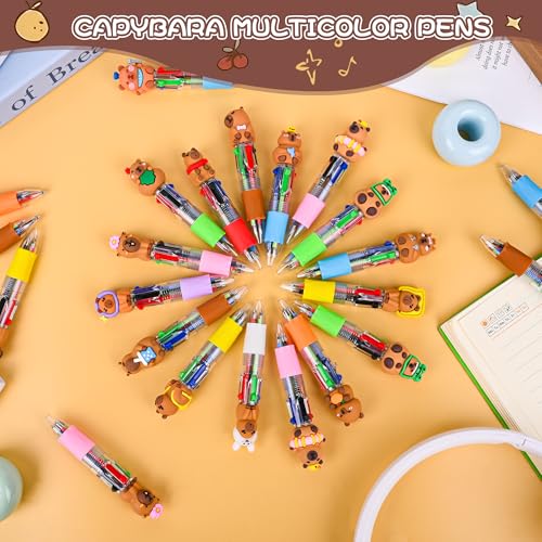 LiYiQ 25 Pcs Capybara Party Favor Multicolor Pen in One Cartoon Cute Fun 4-in-1 Cute Pens Bulk Kawaii Capybara Ballpoint Pens for Fun Gifts - style: Capybara