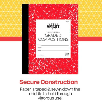 School Smart Skip-A-Line Ruled Composition Book, Grade 3, Red, 48 Pages - 085297 - size: 24 Sheets/48 Pages - Grade 3