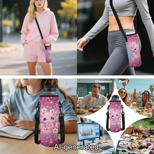 Kawaii Axolotl Kids Backpack School Set 5 Pieces with Lunch Bag Pencil Case and Water Bottle Holder Large Capacity Bookbag for Students - color: Kawaii Axolotl
