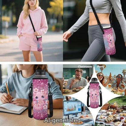 Kawaii Axolotl Kids Backpack School Set 5 Pieces with Lunch Bag Pencil Case and Water Bottle Holder Large Capacity Bookbag for Students - color: Kawaii Axolotl