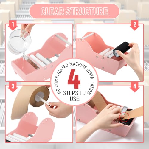 Water-Activated Tape Dispenser, Manual Kraft Gum Tape Dispenser, Width Adjustable 1.18-3.15", Light Weight & Portable Packing Tape Dispenser Set, Light Pink - color: Light Pink