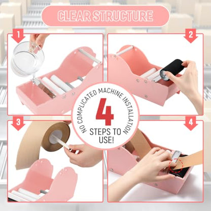 Water-Activated Tape Dispenser, Manual Kraft Gum Tape Dispenser, Width Adjustable 1.18-3.15", Light Weight & Portable Packing Tape Dispenser Set, Light Pink - color: Light Pink