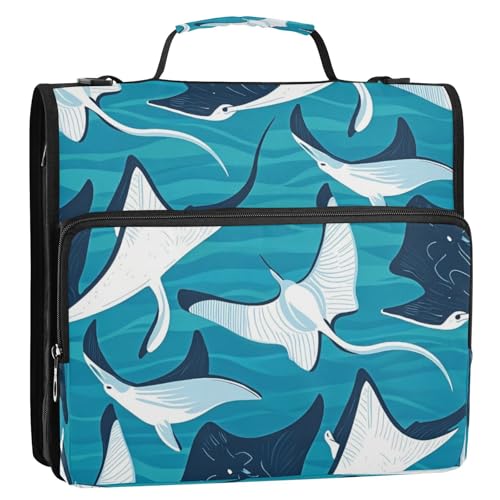 Stingray Fishes Zipper Binder 3 Ring 1.5 inch D-Ring Binder Multiple Storage Pockets Expanding File Folder Document Organizer - color: Stingray Fishes