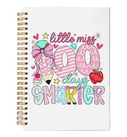 VNWEK Preppy Pink Bow Teacher Spiral Notebook Journal 5.5 x 8.3 Inch, Teacher Appreciation Gifts, Little Miss 100 Days Smarter Colorful Kids Lined Hardcover Spiral Notebook - color: jsj-notebook-6